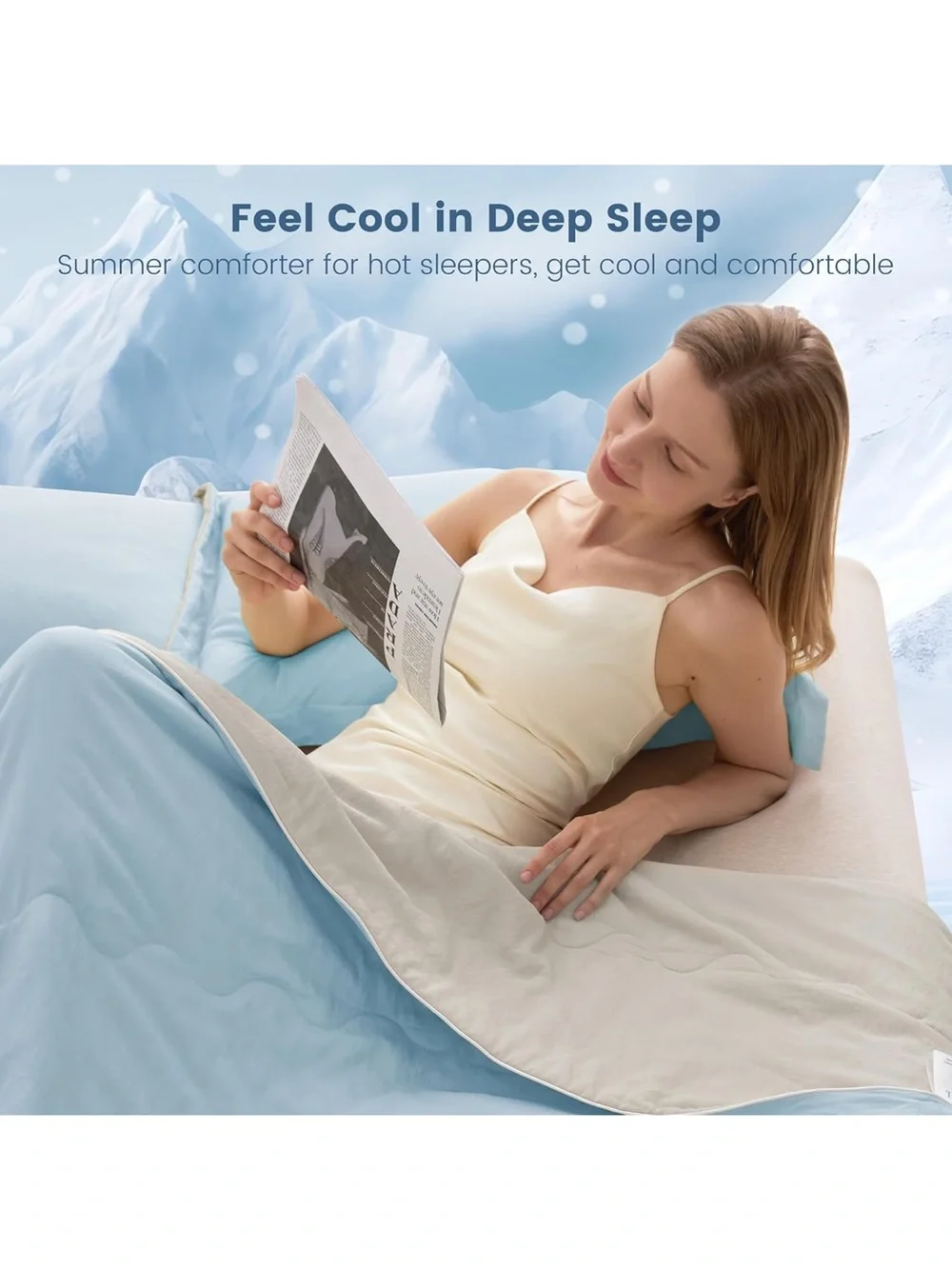 Light Blue Cooling Duvet - Reversible Beige Lining